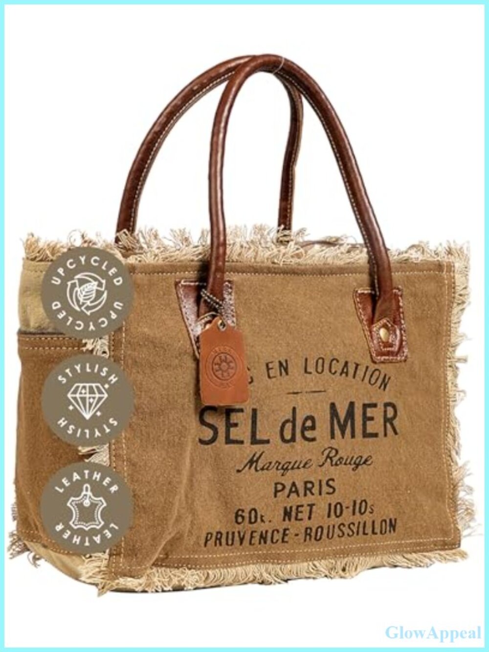 Handcrafted Canvas Tote Bag with Leather Strap French Style Purse